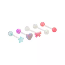 Multi-Pack Purple Pink and Blue Charm Acrylic Tongue Barbells 5 Pack - 14 Gauge at Spencer's