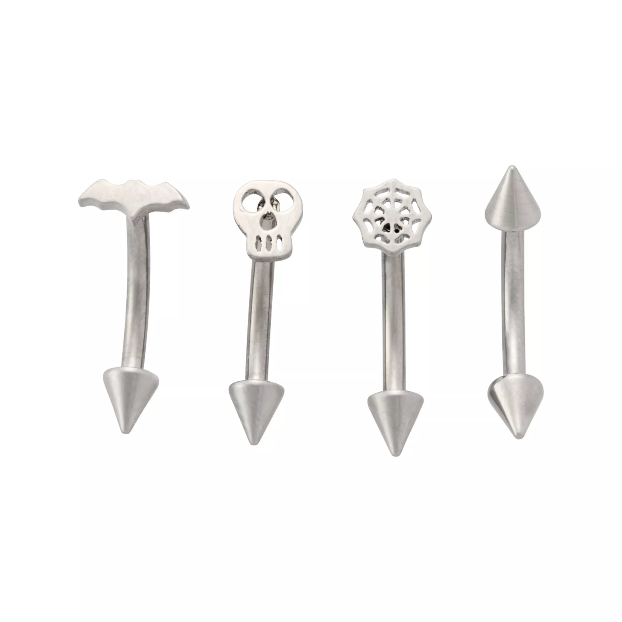 Multi-Pack Titanium Skull, Web, and Spike Curved Barbells 4 Pack - 16 Gauge at Spencer's