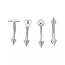 Multi-Pack Titanium Skull, Web, and Spike Curved Barbells 4 Pack - 16 Gauge at Spencer's