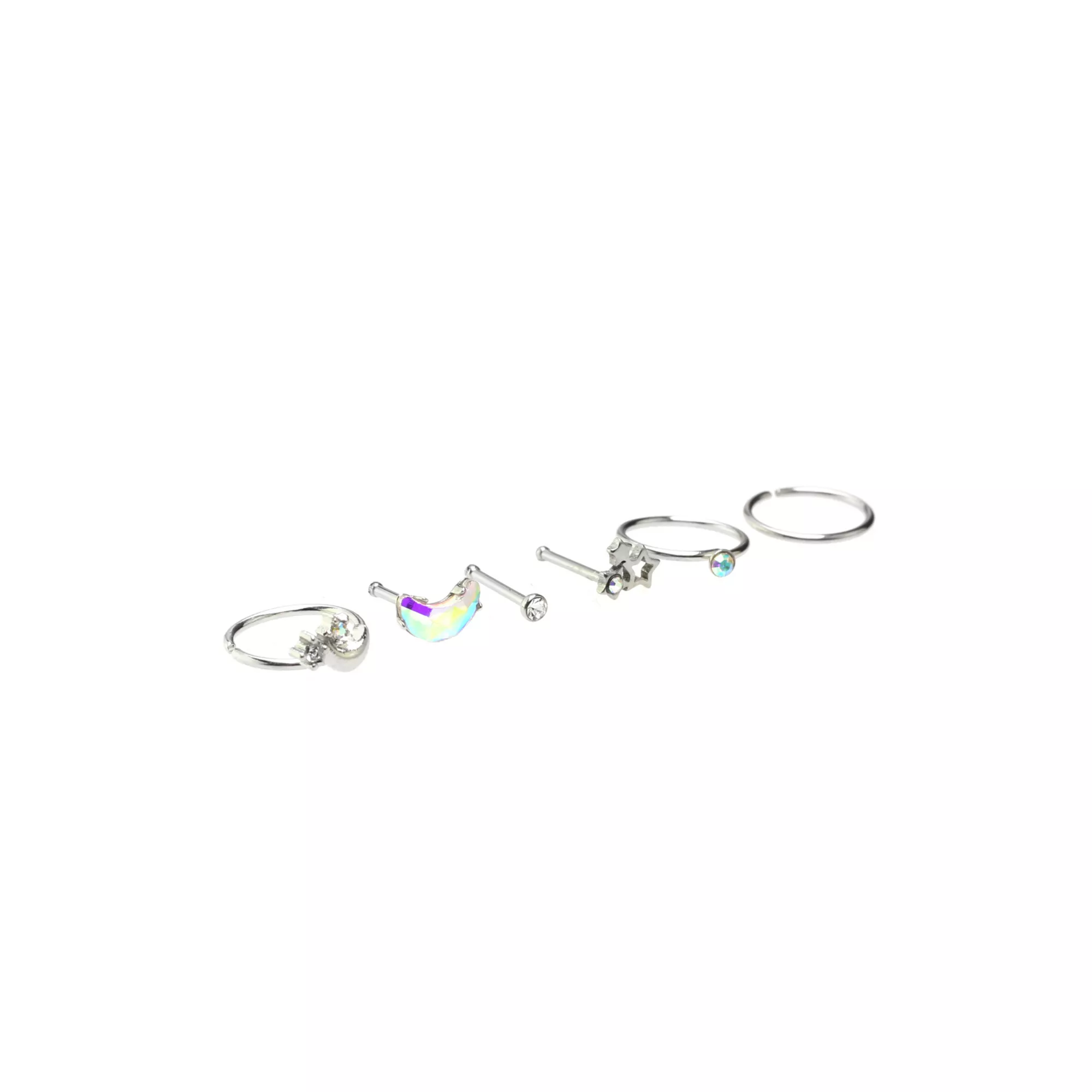 Multi-Pack CZ Star and Rainbow Nose Pin and Hoop Rings 6 Pack - 20 Gauge