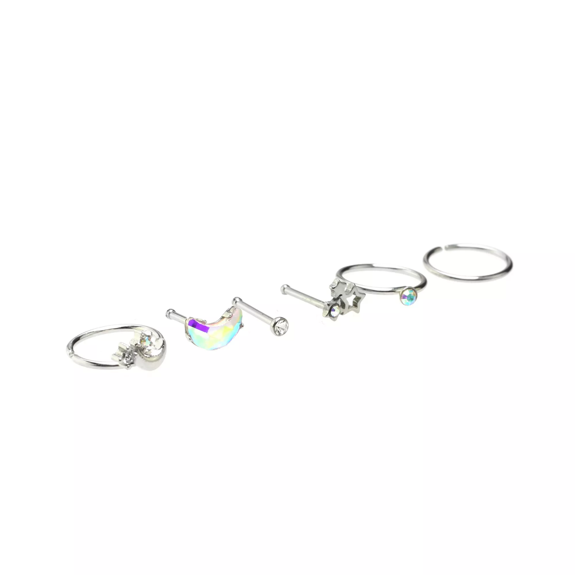 Multi-Pack CZ Star and Rainbow Nose Pin and Hoop Rings 6 Pack - 20 Gauge