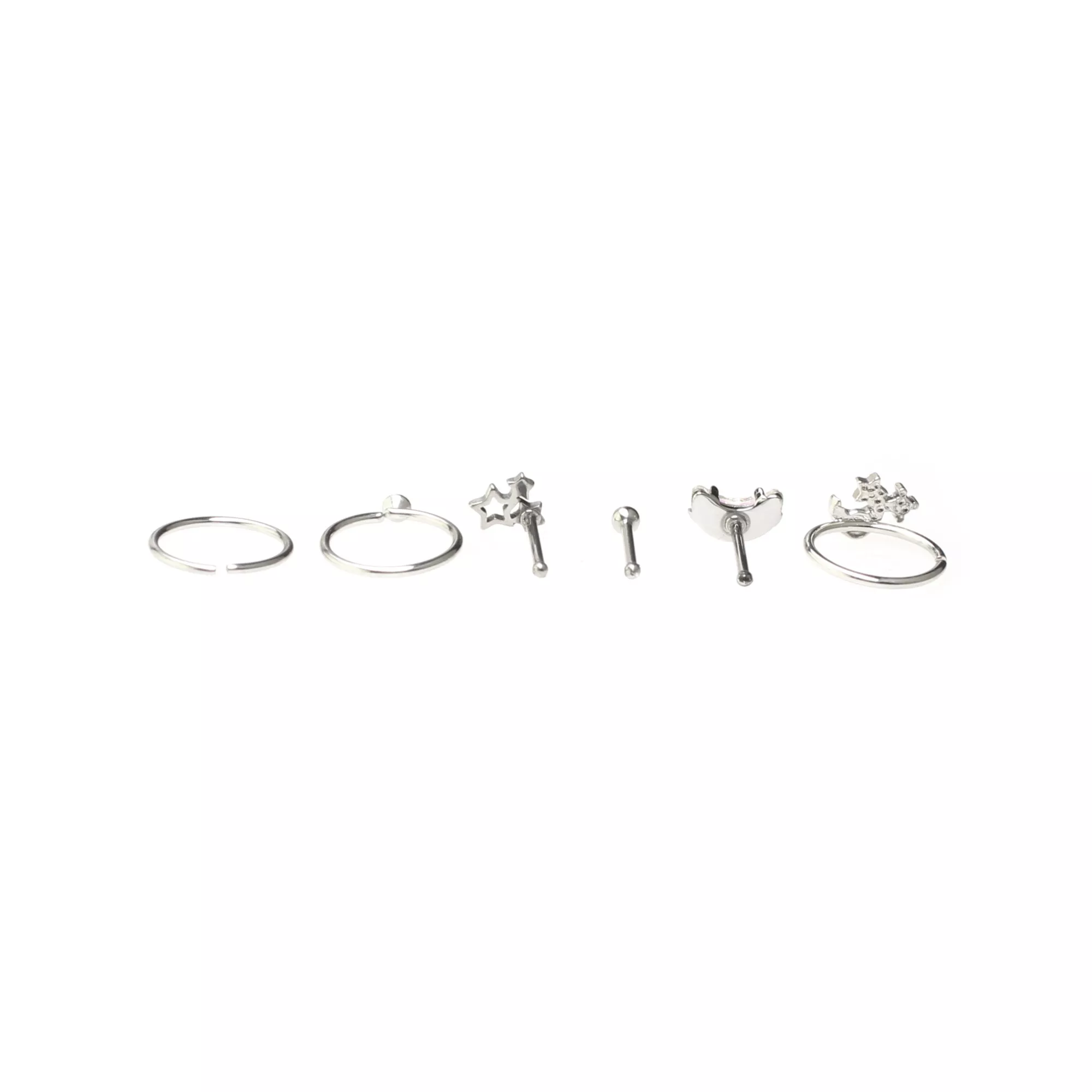 Multi-Pack CZ Star and Rainbow Nose Pin and Hoop Rings 6 Pack - 20 Gauge