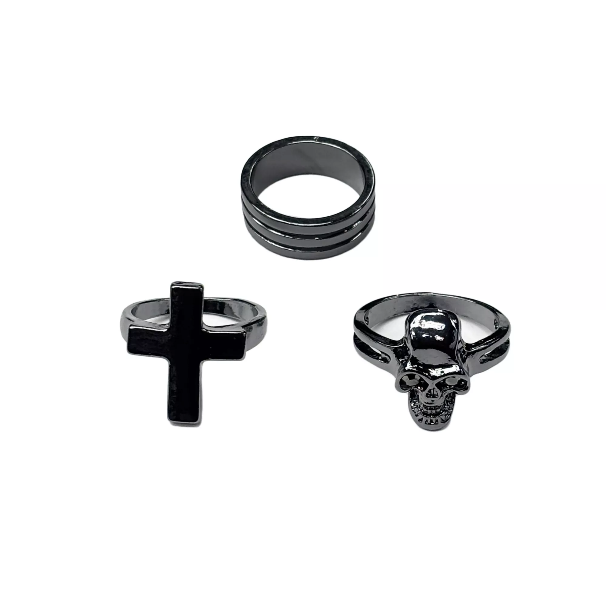Multi-Pack Hematite Gothic Rings - 3 Pack