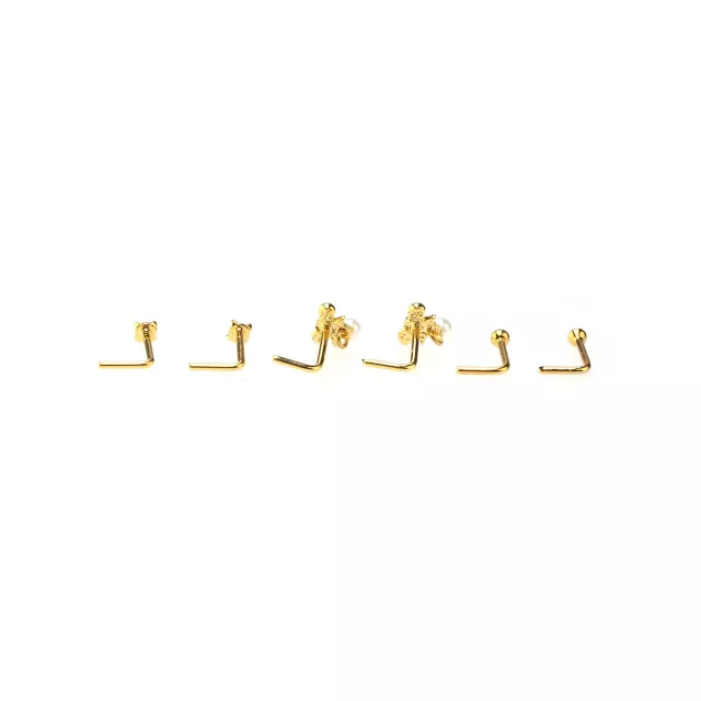 Multi-Pack Goldtone Bow Dangle and Pearl-Effect L-Bend Nose Pins 6 Pack - 20 Gauge at Spencer's