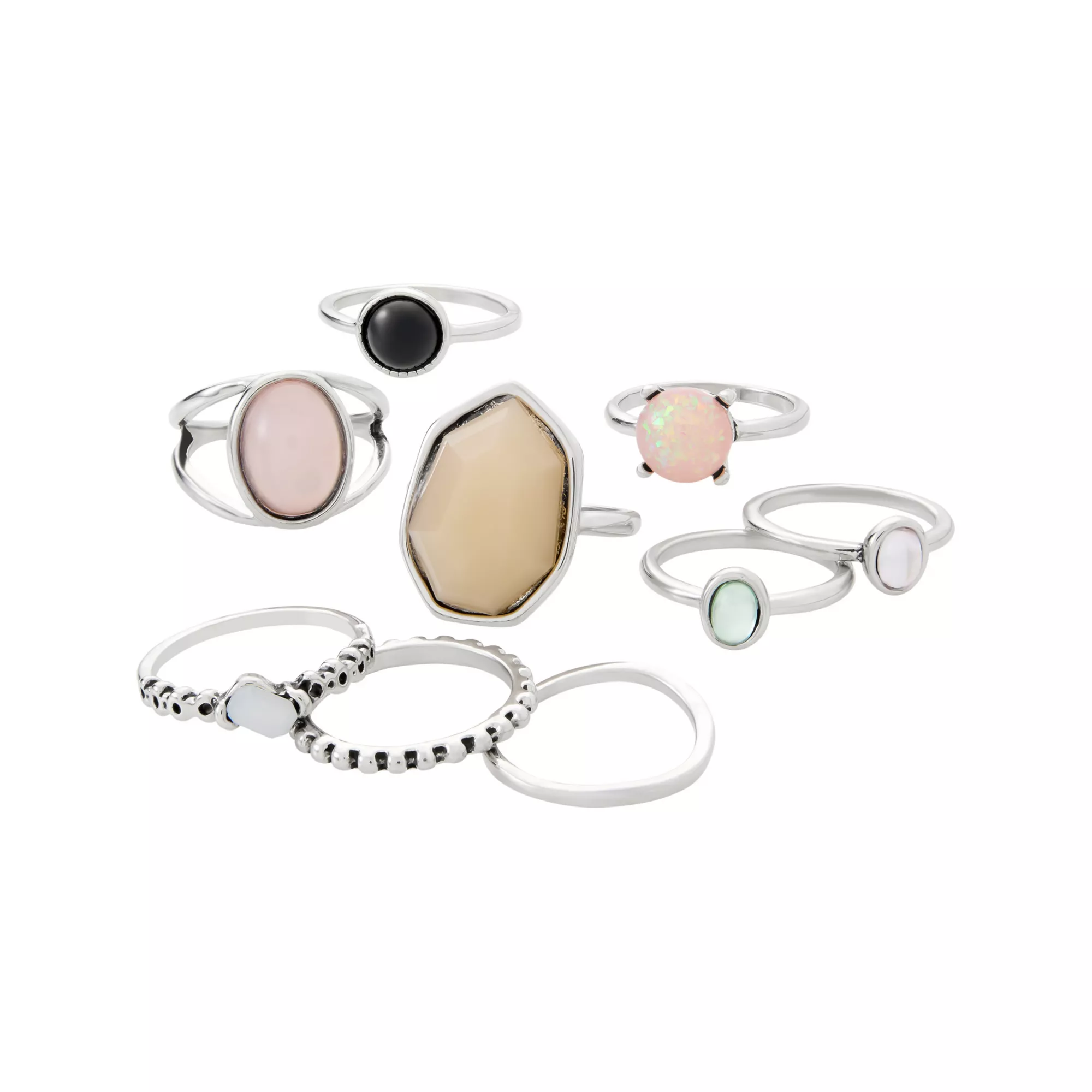 Multi-Pack Black and Pink Moonstone Rings - 9 Pack at Spencer's