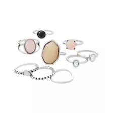 Multi-Pack Black and Pink Moonstone Rings - 9 Pack at Spencer's