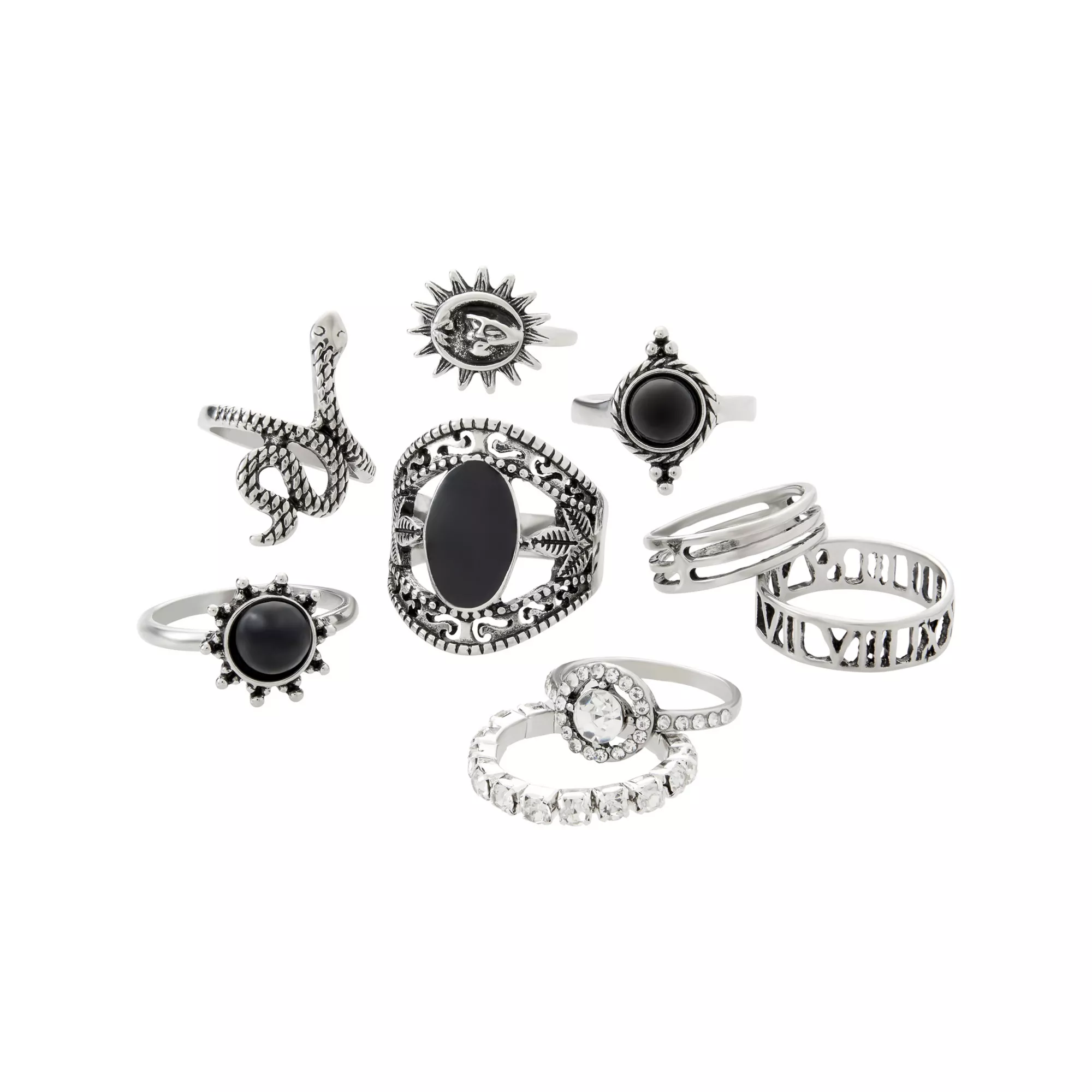 Multi-Pack Black Snake Sun Moon Rings - 9 Pack at Spencer's