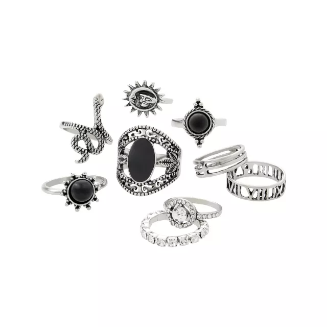 Multi-Pack Black Snake Sun Moon Rings - 9 Pack