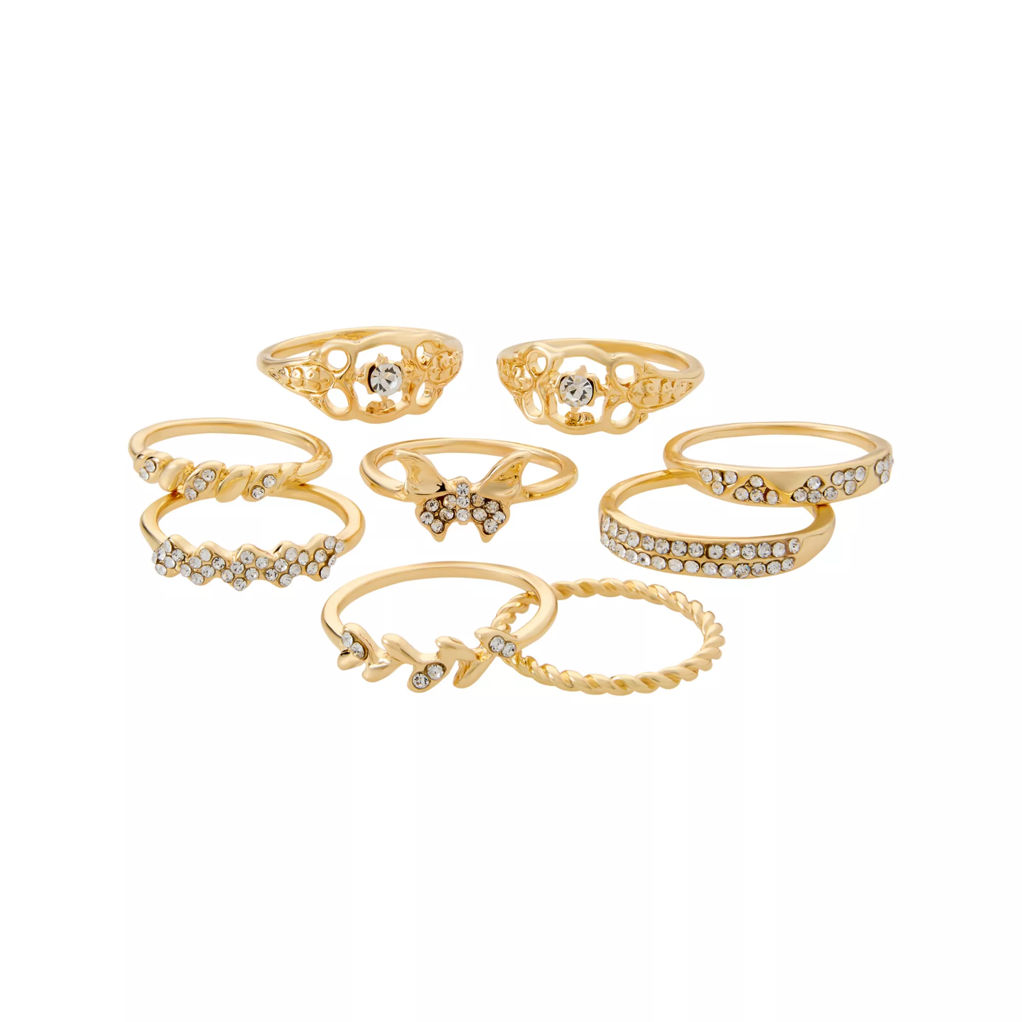 Multi-Pack CZ Butterfly Leaf Gold-Tone Rings - 9 Pack at Spencer's