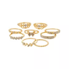 Multi-Pack CZ Butterfly Leaf Gold-Tone Rings - 9 Pack at Spencer's