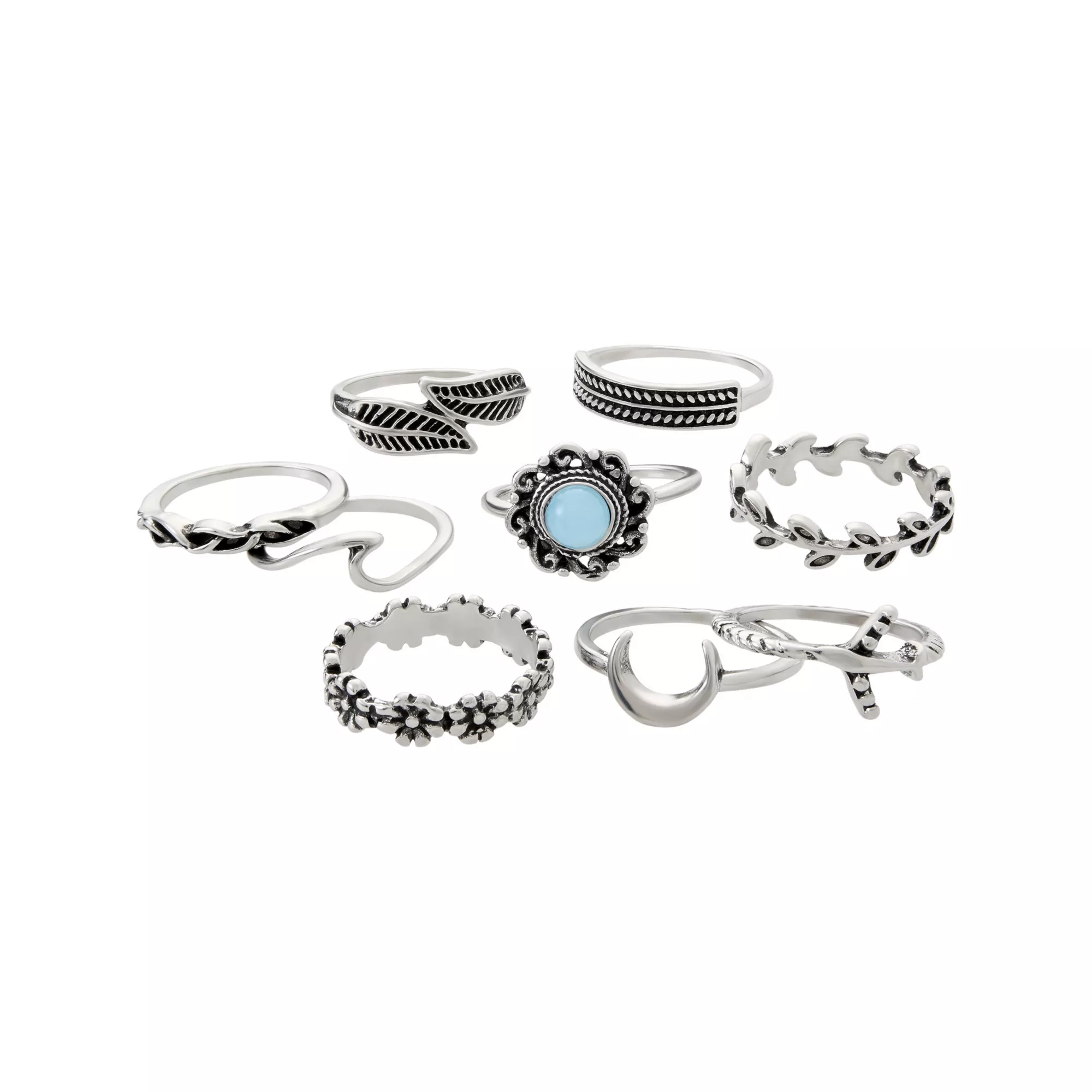 Multi-Pack Moonstone Leaf Flower Rings - 9 Pack at Spencer's