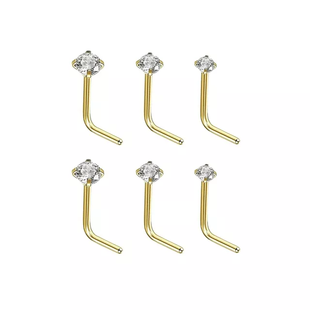 Multi-Pack Square CZ Gold Plated Titanium L-Bend Nose Rings 6 Pack - 20 Gauge