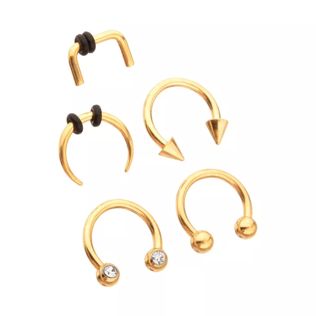 Multi-Pack Gold Variety Septum Rings 5 Pack - 16 Gauge at Spencer's