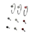 Multi-Pack Red Clear and Violet Gem Nose Pins and Hoops 9 Pack - 20 Gauge at Spencer's