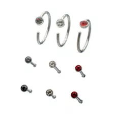 Multi-Pack Red Clear and Violet Gem Nose Pins and Hoops 9 Pack - 20 Gauge at Spencer's