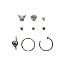 Multi-Pack Butterfly Heart Gem Nose Pins and Hoops 9 Pack - 20 Gauge at Spencer's