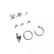 Multi-Pack Butterfly Heart Gem Nose Pins and Hoops 9 Pack - 20 Gauge at Spencer's