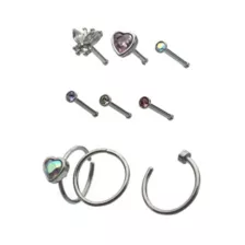 Multi-Pack Butterfly Heart Gem Nose Pins and Hoops 9 Pack - 20 Gauge at Spencer's