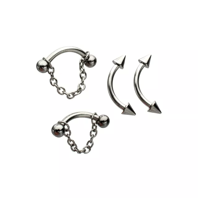 Multi-Pack Spiked and Chain Curved Barbells 4 Pack - 16 Gauge at Spencer's