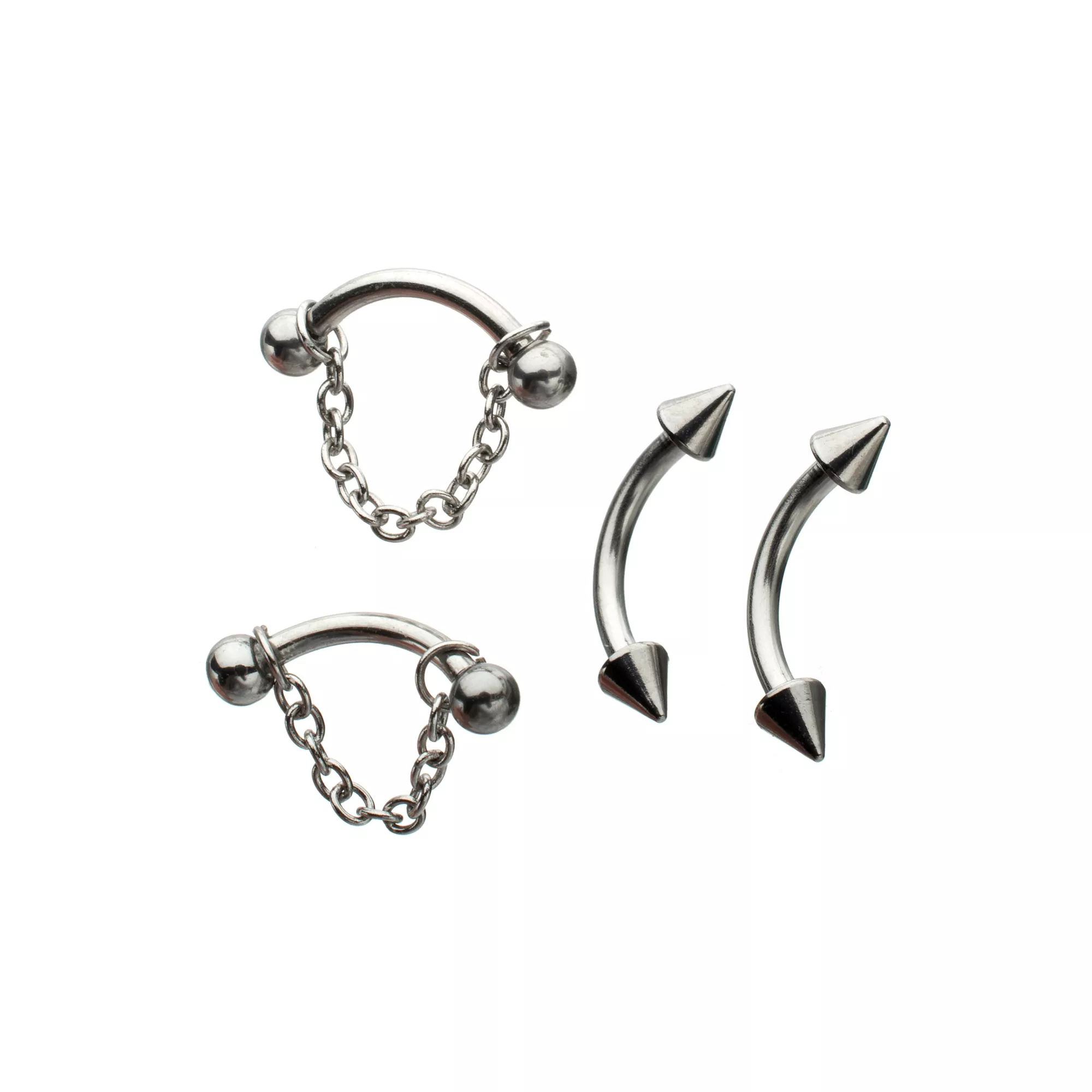 Multi-Pack Spiked and Chain Curved Barbells 4 Pack - 16 Gauge