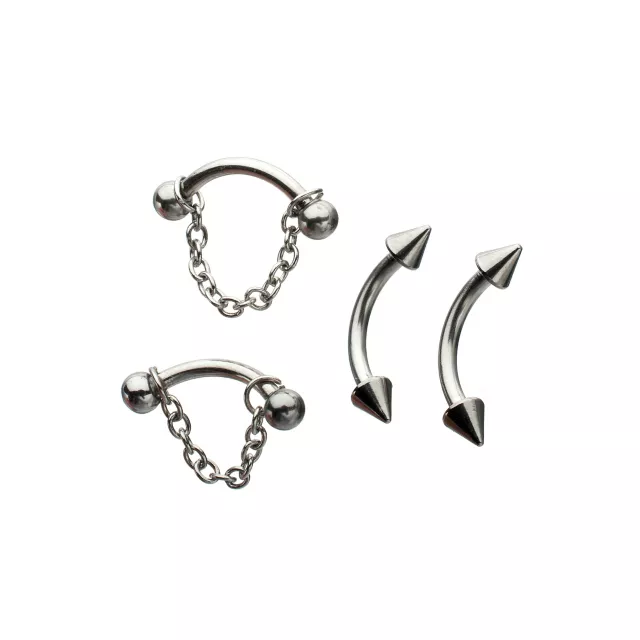 Multi-Pack Spiked and Chain Curved Barbells 4 Pack - 16 Gauge at Spencer's