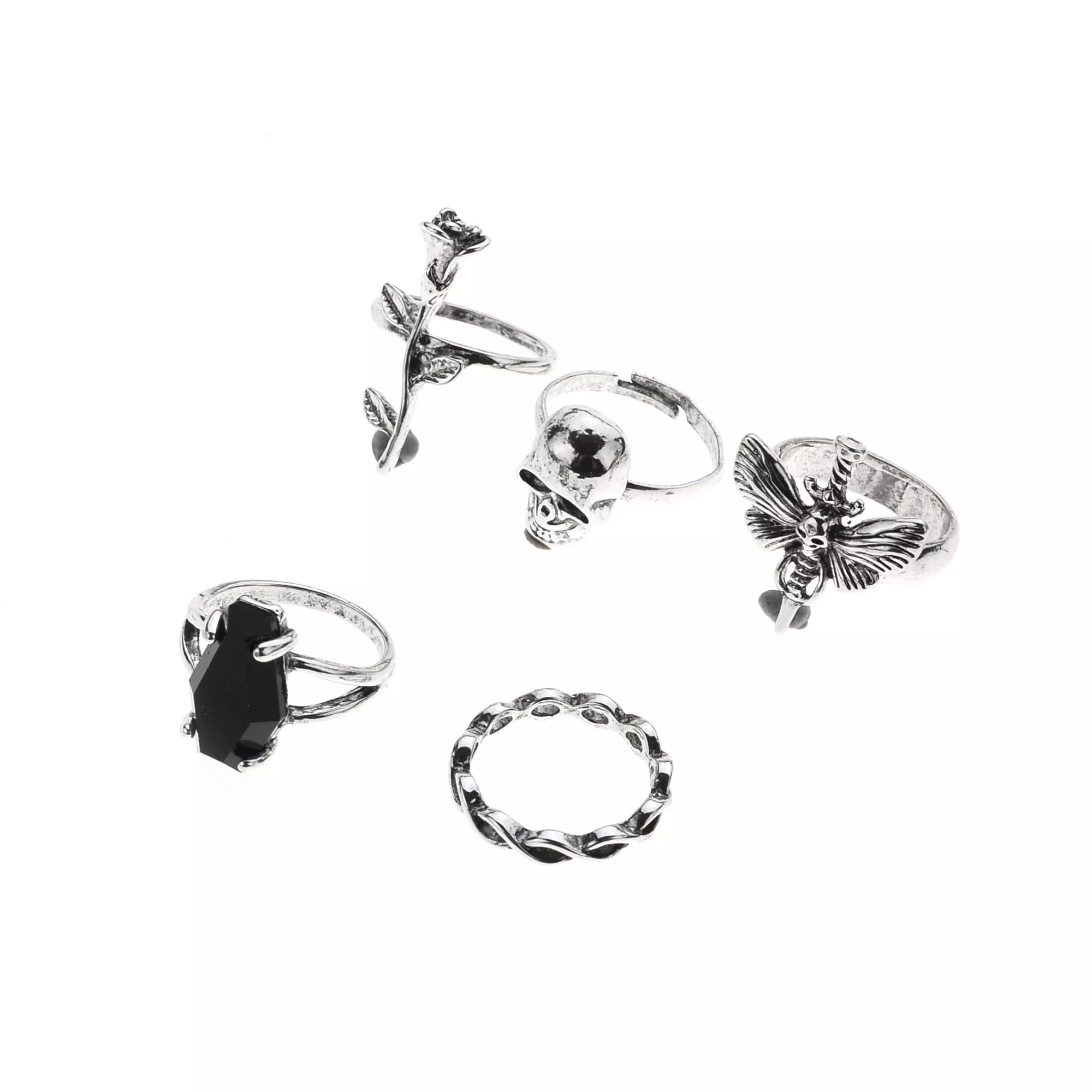 Multi-Pack Flower Skull Stone Rings - 5 Pack at Spencer's