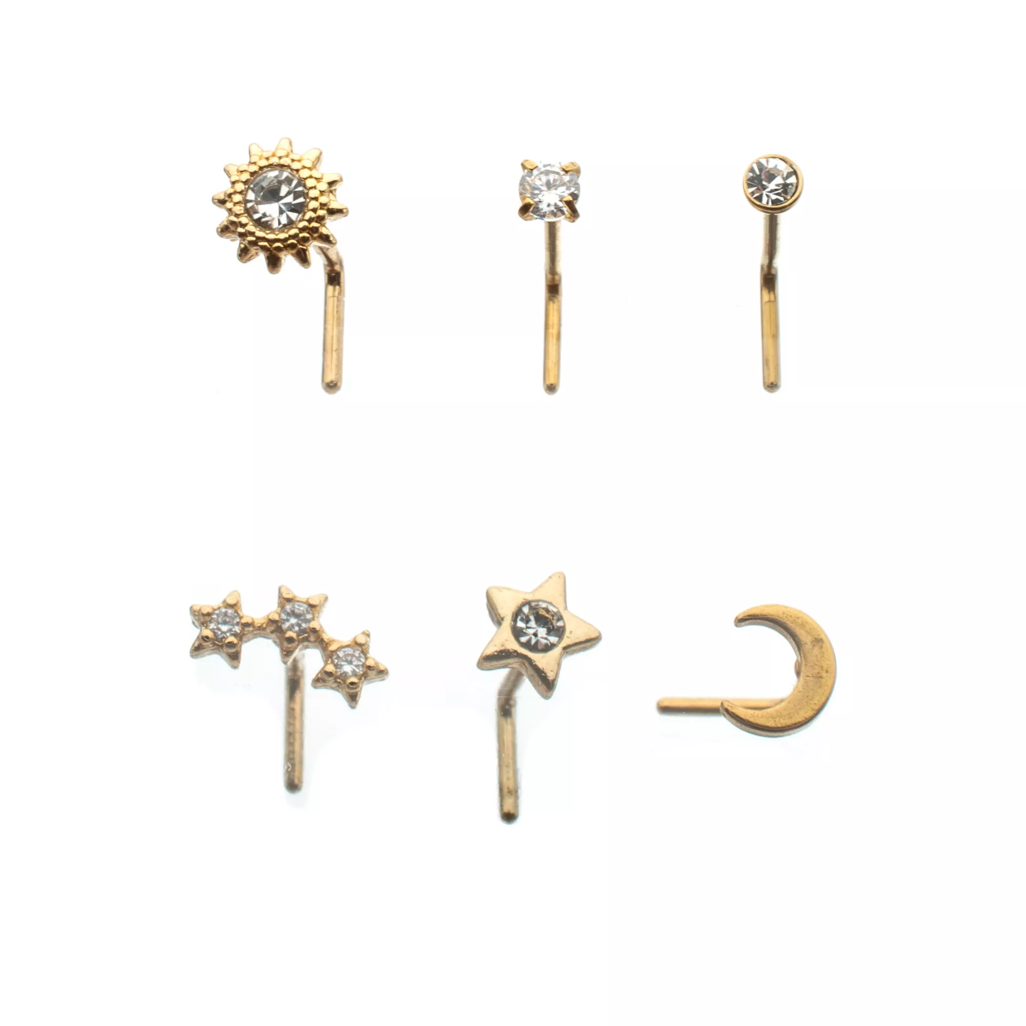 Multi-Pack CZ Gold-Plated Galaxy L-Bend Nose Rings - 6 Pack at Spencer's