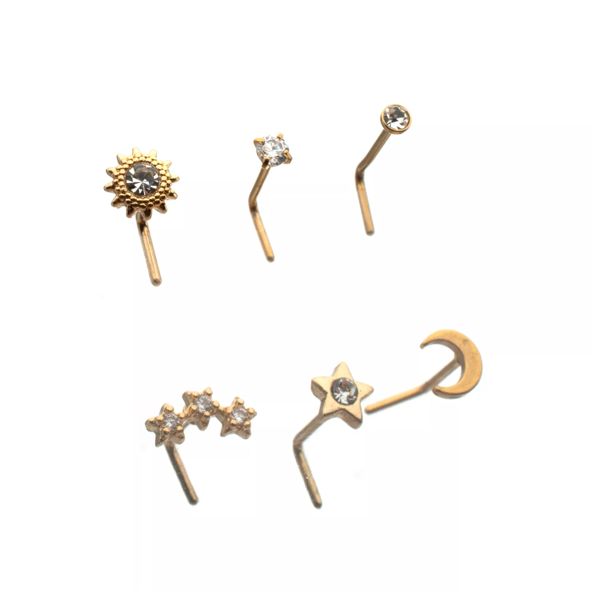 Multi-Pack CZ Gold-Plated Galaxy L-Bend Nose Rings - 6 Pack at Spencer's