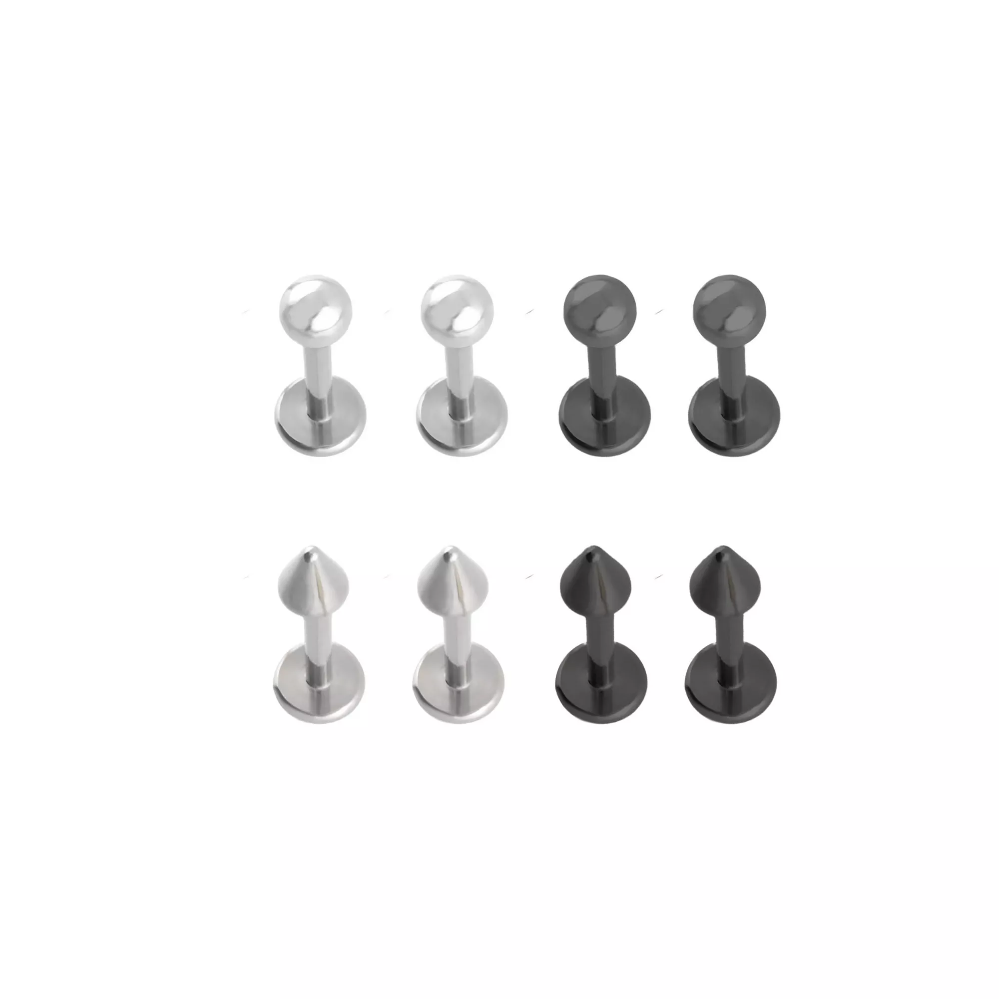 Multi-Pack Silvertone and Black Basic Spiked Labret Rings 8 Pack - 16 Gauge