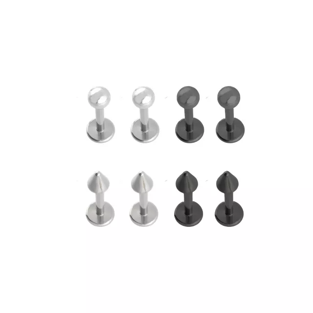 Multi-Pack Silvertone and Black Basic Spiked Labret Rings 8 Pack - 16 Gauge at Spencer's