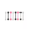 Multi-Pack Silvertone Pink and Black Tongue Barbells 8 Pack - 14 Gauge at Spencer's