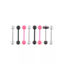Multi-Pack Silvertone Pink and Black Tongue Barbells 8 Pack - 14 Gauge at Spencer's