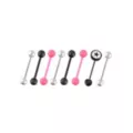 Multi-Pack Silvertone Pink and Black Tongue Barbells 8 Pack - 14 Gauge at Spencer's