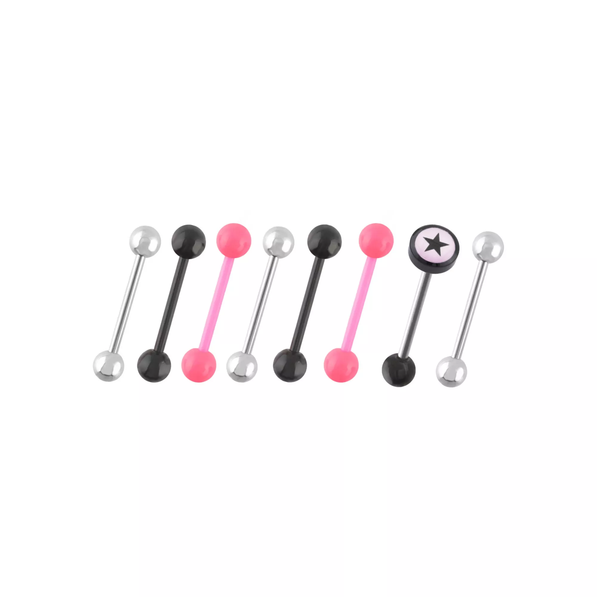 Multi-Pack Silvertone Pink and Black Tongue Barbells 8 Pack - 14 Gauge