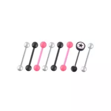 Multi-Pack Silvertone Pink and Black Tongue Barbells 8 Pack - 14 Gauge at Spencer's
