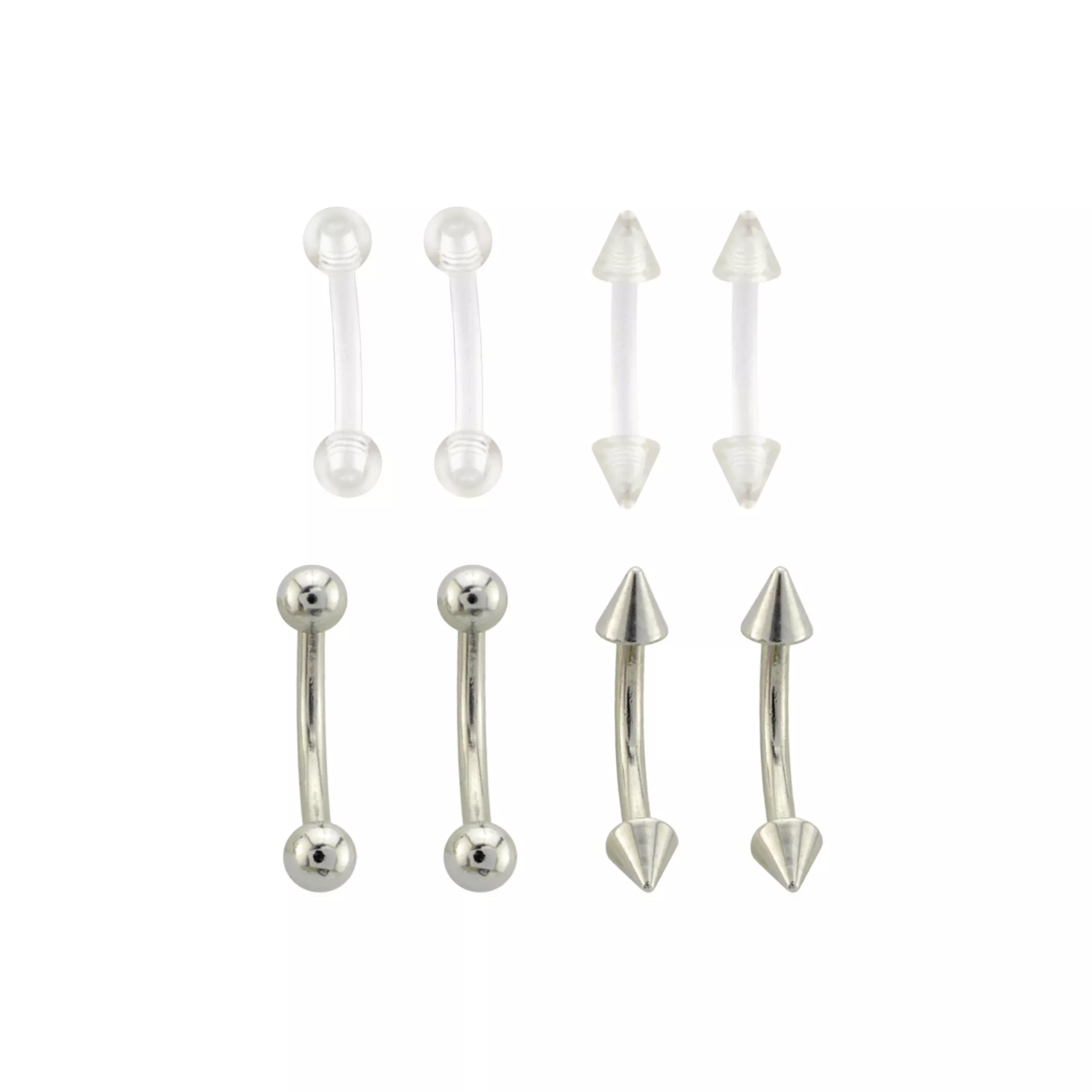 Multi-Pack Titanium and Acrylic Curved Barbells 8 Pack - 16 Gauge at Spencer's