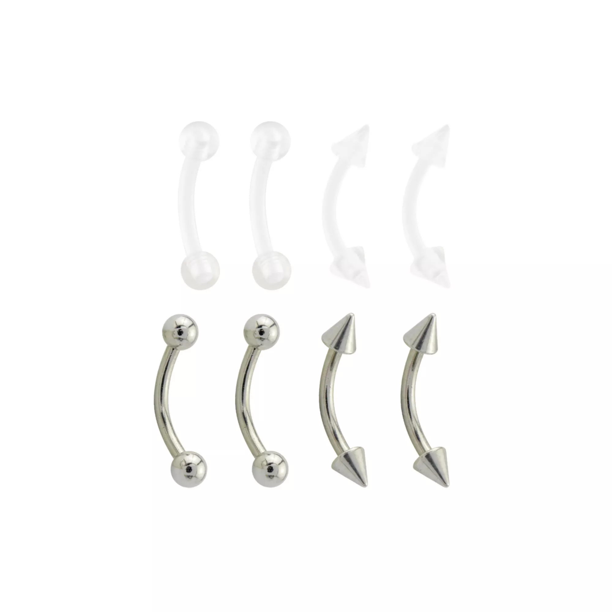 Multi-Pack Titanium and Acrylic Curved Barbells 8 Pack - 16 Gauge at Spencer's