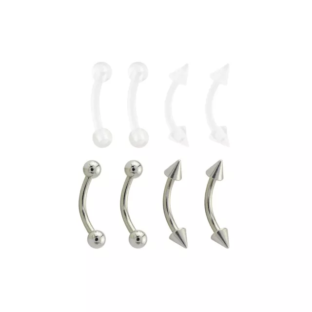 Multi-Pack Titanium and Acrylic Curved Barbells 8 Pack - 16 Gauge at Spencer's