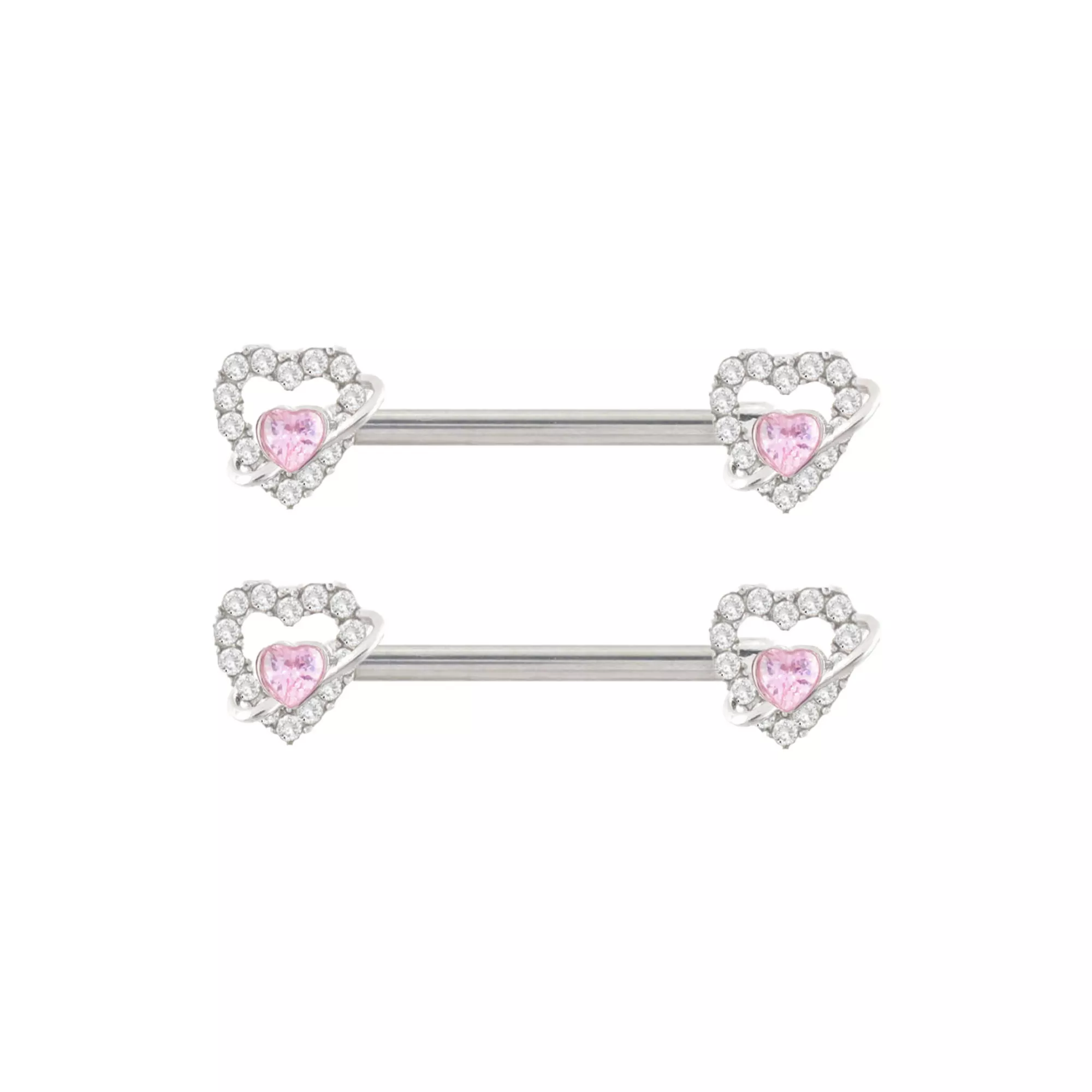 Pink CZ Heart Titanium Nipple Barbells - 14 Gauge at Spencer's