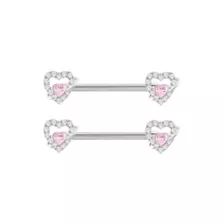 Pink CZ Heart Titanium Nipple Barbells - 14 Gauge at Spencer's