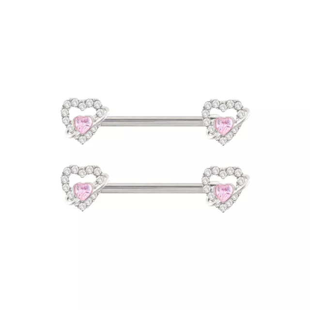 Pink CZ Heart Titanium Nipple Barbells - 14 Gauge at Spencer's