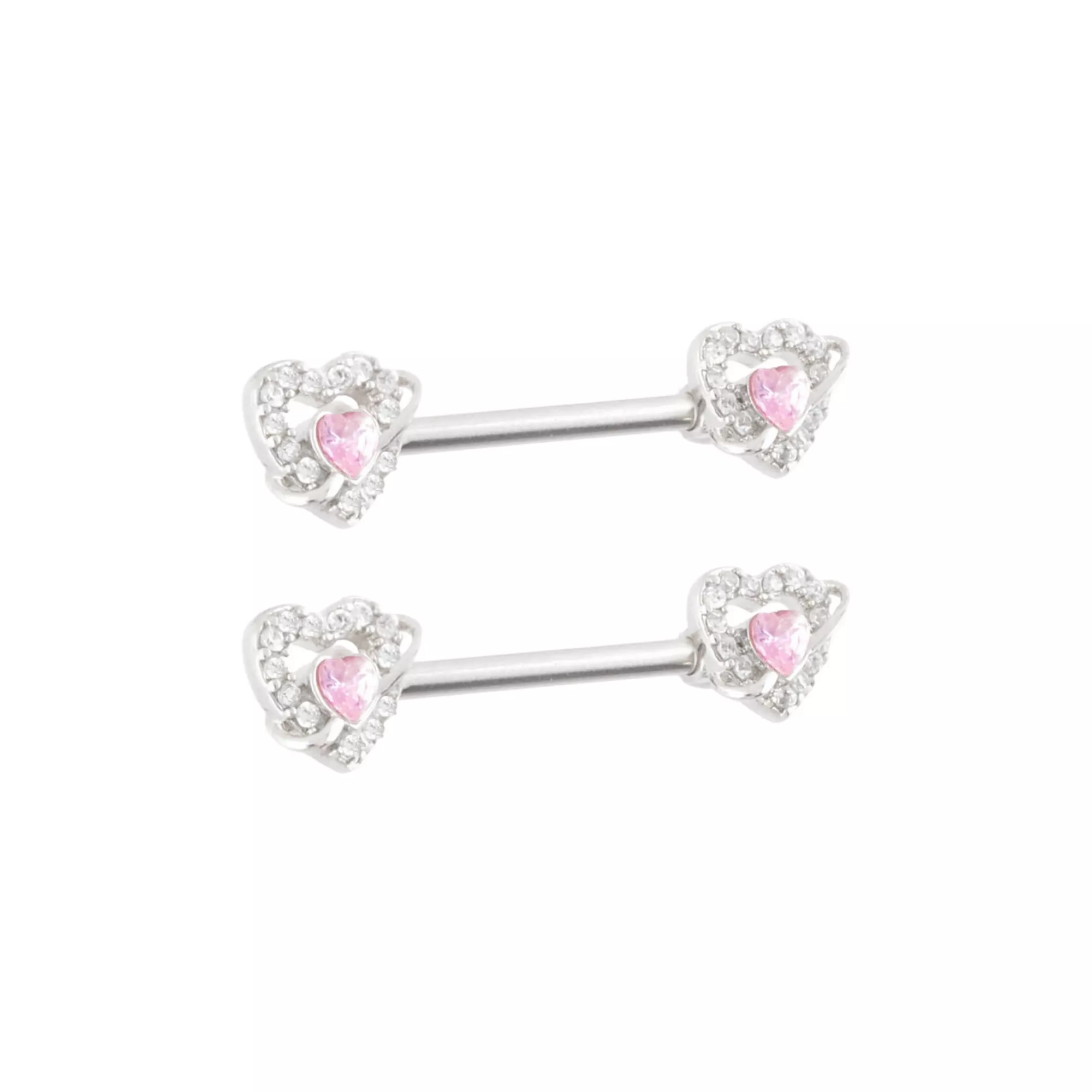 Pink CZ Heart Titanium Nipple Barbells - 14 Gauge at Spencer's