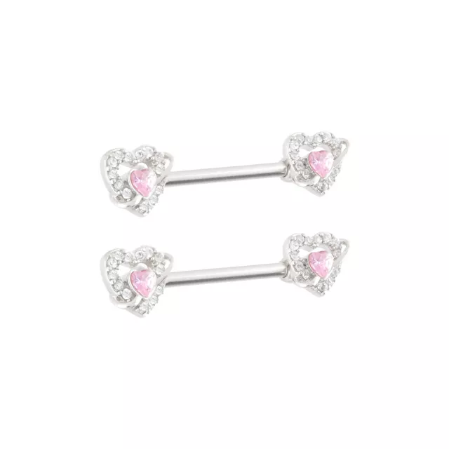 Pink CZ Heart Titanium Nipple Barbells - 14 Gauge at Spencer's
