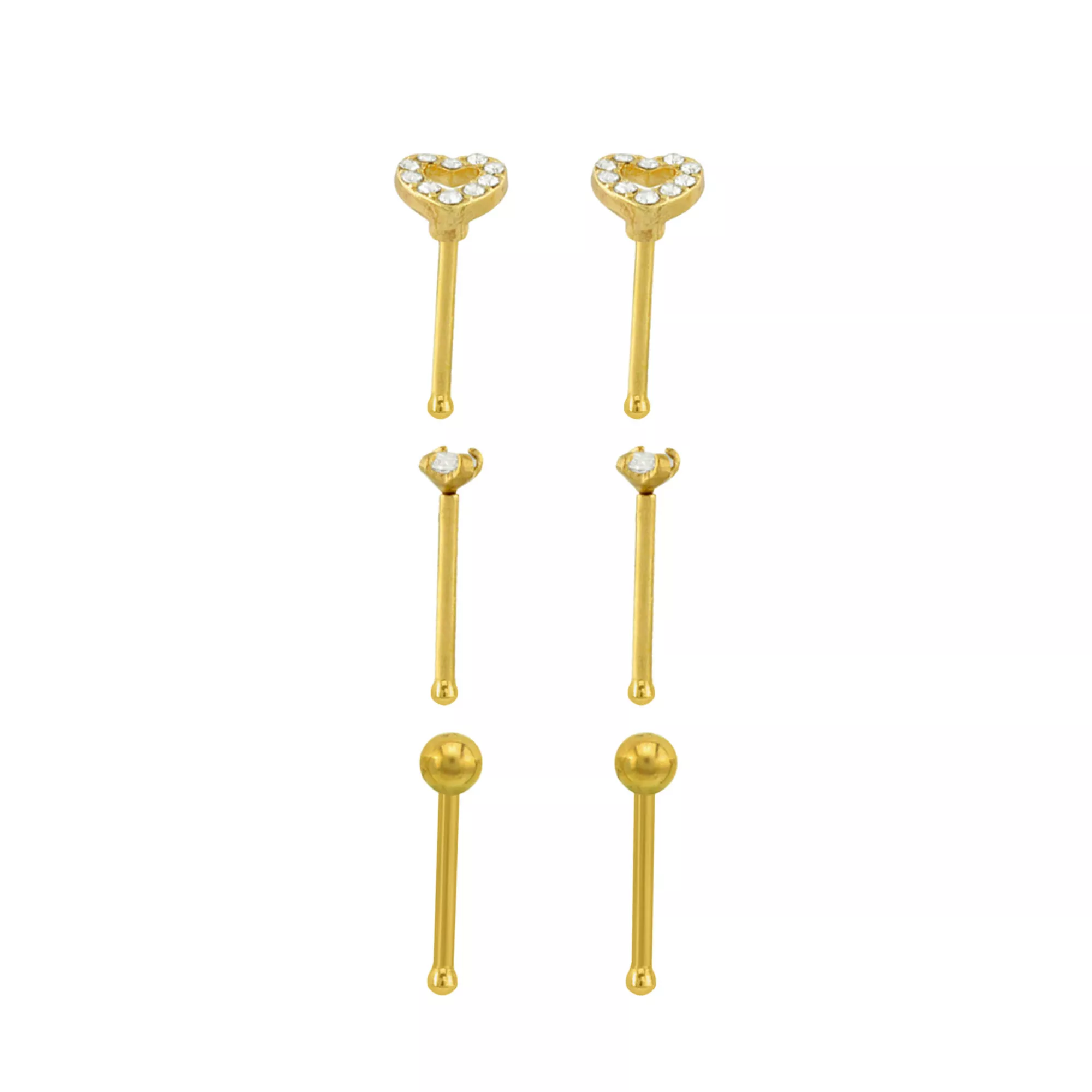 Multi-Pack CZ Goldtone Heart Nose Pins - 20 Gauge at Spencer's