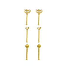 Multi-Pack CZ Goldtone Heart Nose Pins - 20 Gauge at Spencer's