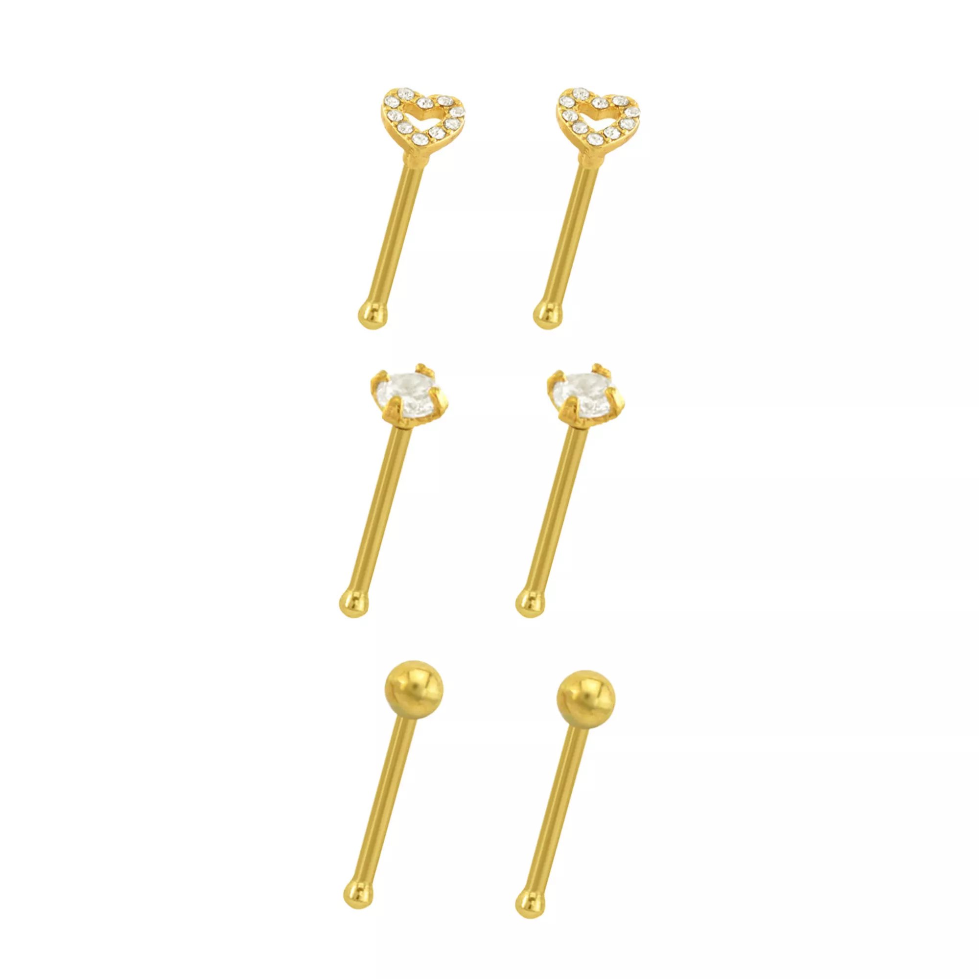 Multi-Pack CZ Goldtone Heart Nose Pins - 20 Gauge at Spencer's