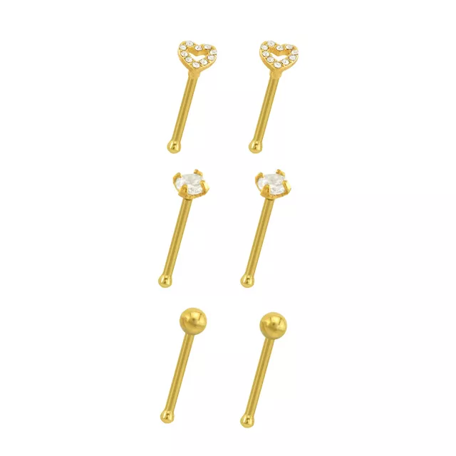 Multi-Pack CZ Goldtone Heart Nose Pins - 20 Gauge at Spencer's