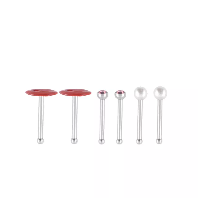 Multi-Pack Kiss Mark and Pearl-Effect Basic Nose Pins 6 Pack - 20 Gauge at Spencer's