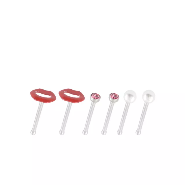Multi-Pack Kiss Mark and Pearl-Effect Basic Nose Pins 6 Pack - 20 Gauge at Spencer's