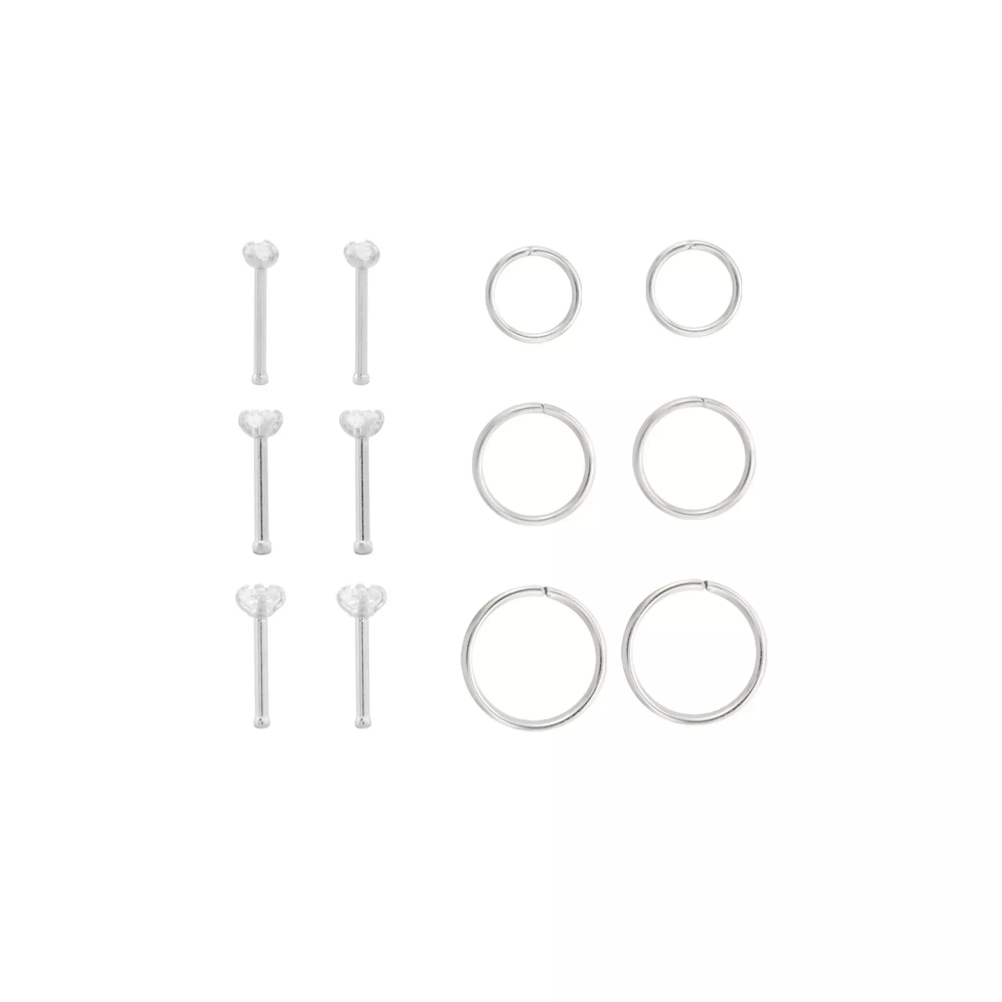 Multi-Pack CZ Silvertone Titanium Nose Pins and Hoop Nose Rings 12 Pack - 18 Gauge at Spencer's
